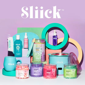 Sliick Soothe Post Wax Oil lifestyle scene with beauty products