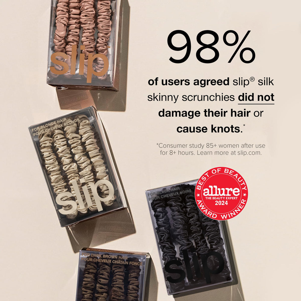 SLIP dark brown silk scrunchies showing gentle hold