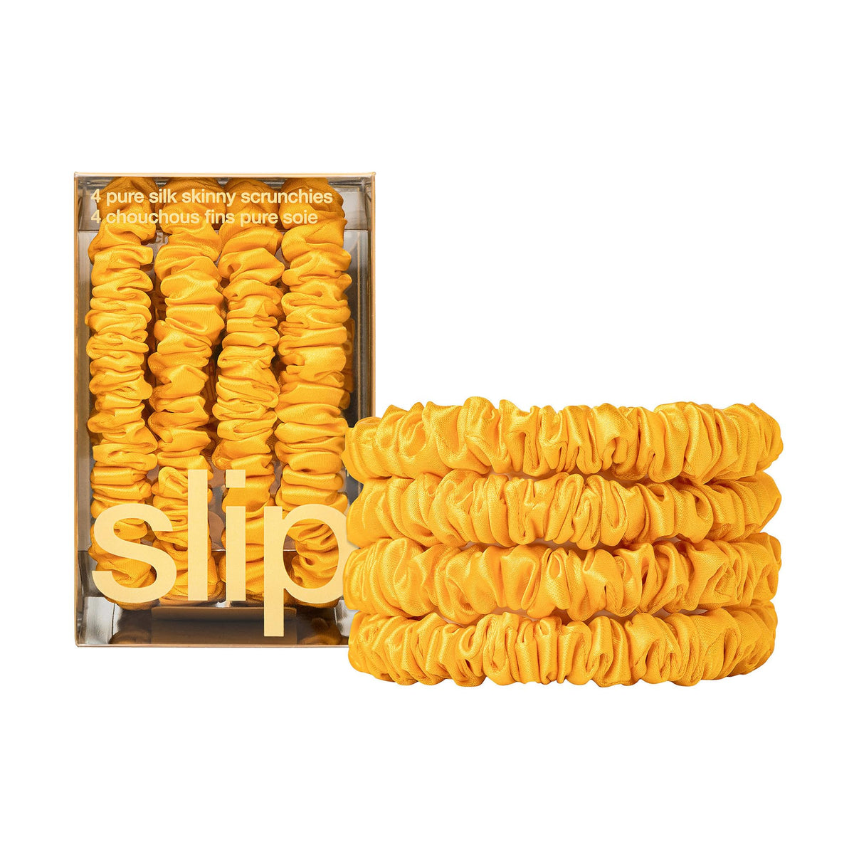 SLIP golden skinny scrunchies set of 4 in packaging