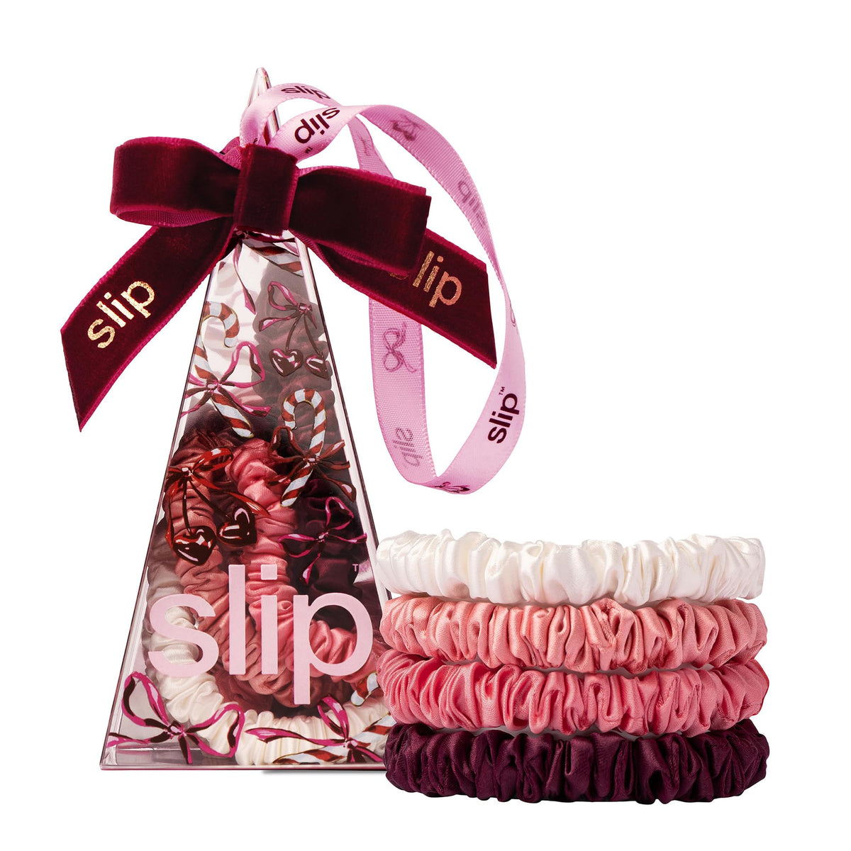 SLIP Hair Ties Set of 4 in festive colours Crimson, Blush, Harriet, and White