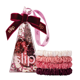 SLIP Hair Ties Set of 4 in festive colours Crimson, Blush, Harriet, and White