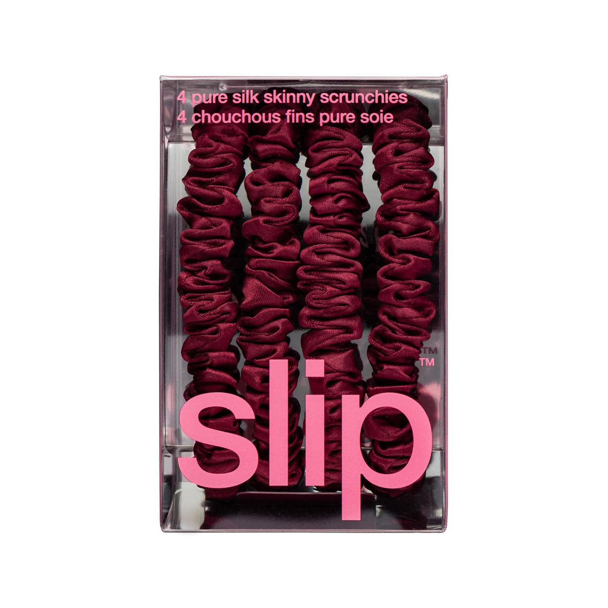 SLIP maroon scrunchies set of 4 on a vanity