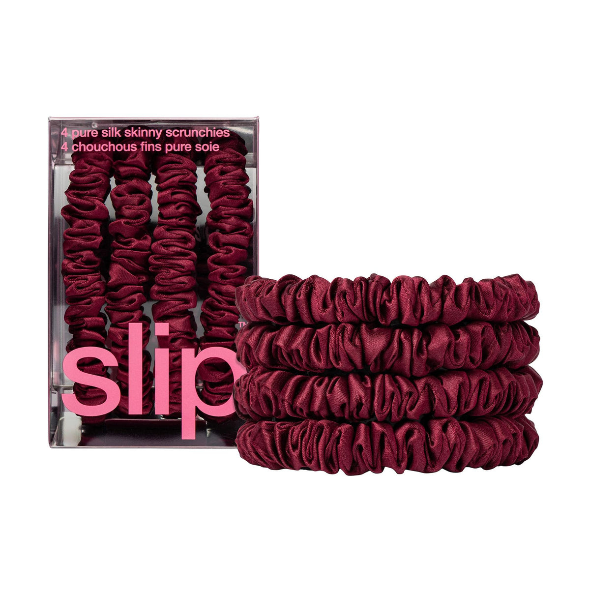 SLIP maroon skinny scrunchies set of 4 front view