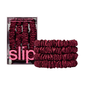SLIP maroon skinny scrunchies set of 4 front view