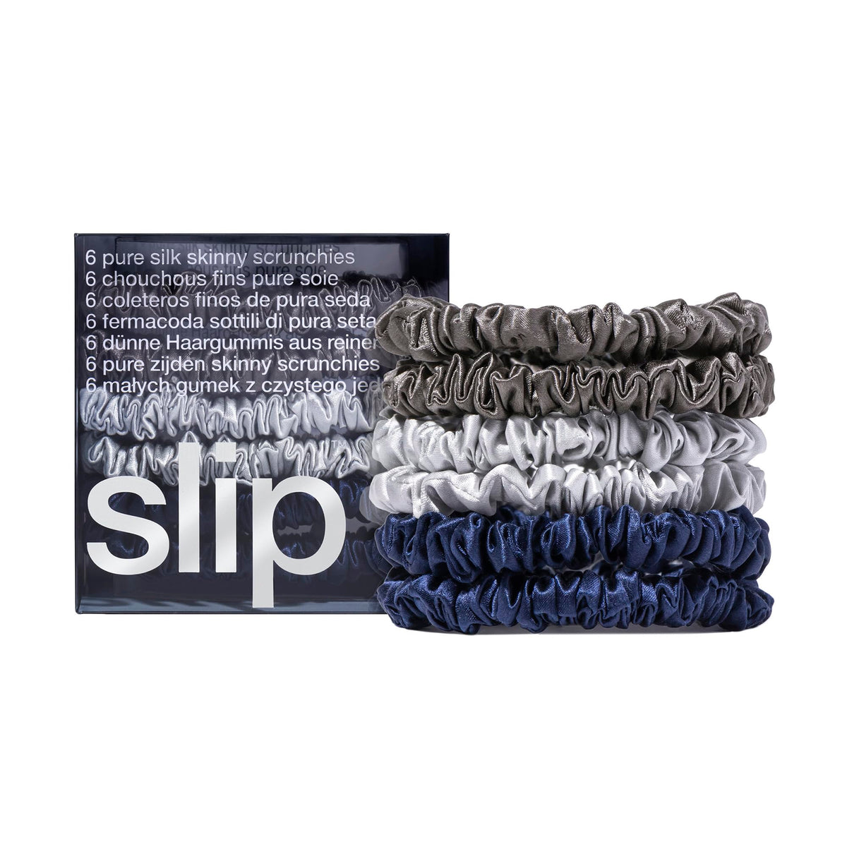 SLIP Midnight Collection Silk Hair Ties set of 6 in packaging