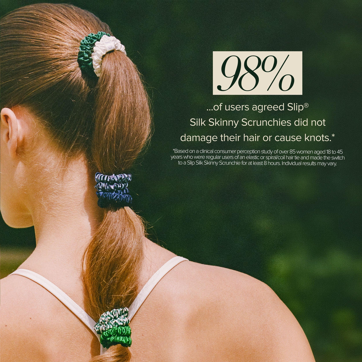 SLIP scrunchies in white and navy on a flat surface