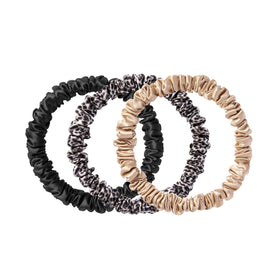 SLIP Silk Hair Ties Set of 3 in black, caramel, and leopard