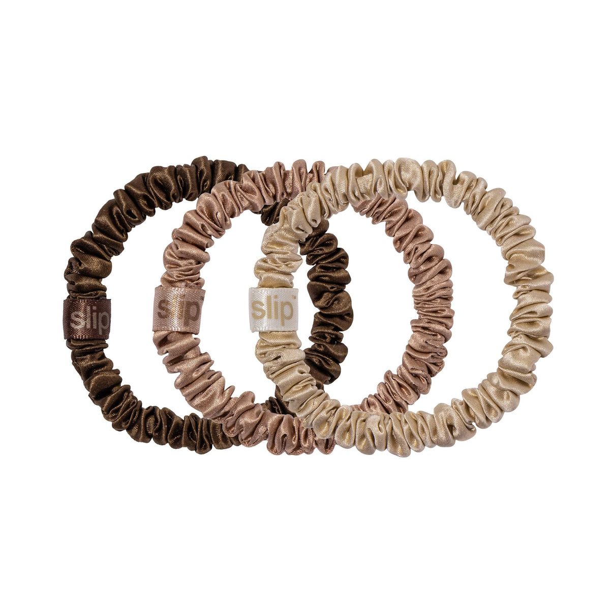 SLIP Silk Hair Ties Set of 3 in blonde, light brown, and dark brown
