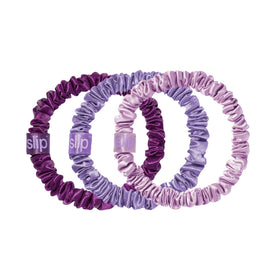 SLIP Silk Hair Ties Set of 3 Violet skinny scrunchies front view