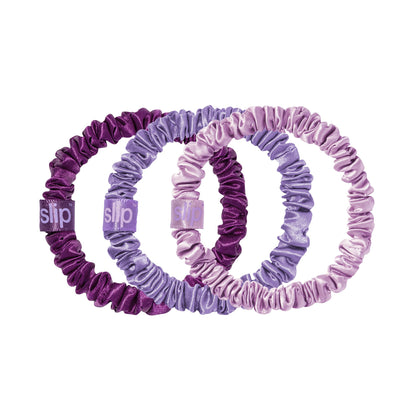 SLIP Silk Hair Ties Set of 3 Violet skinny scrunchies front view