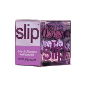 SLIP Silk Hair Ties Set of 3 Violet skinny scrunchies in wildflower