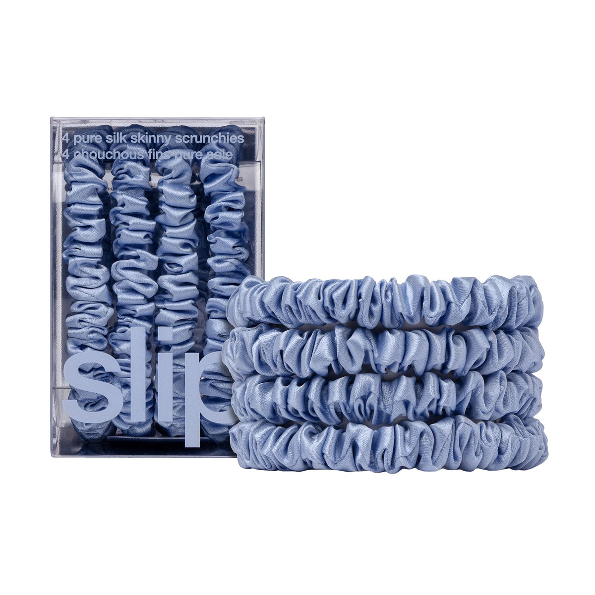 SLIP Silk Hair Ties Set of 4 in Cornflower colour front view