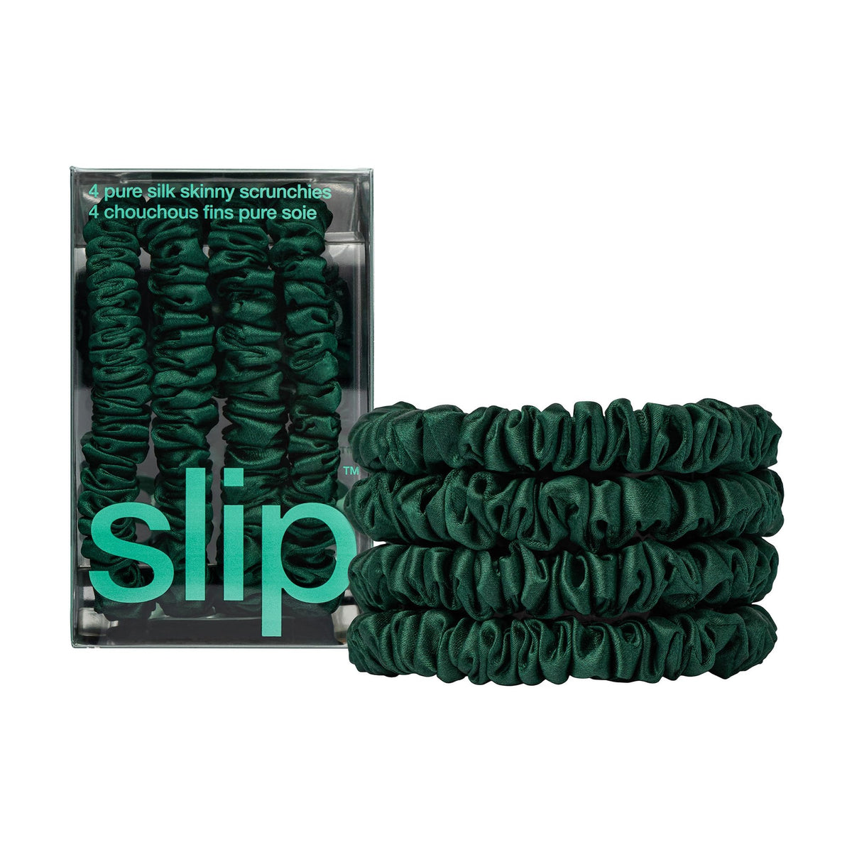 SLIP Silk Hair Ties Set of 4 in Forest, front view