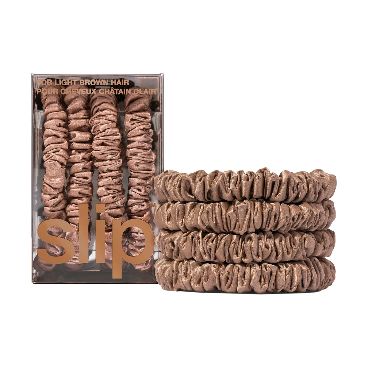 SLIP Silk Hair Ties Set of 4 in light brown colour