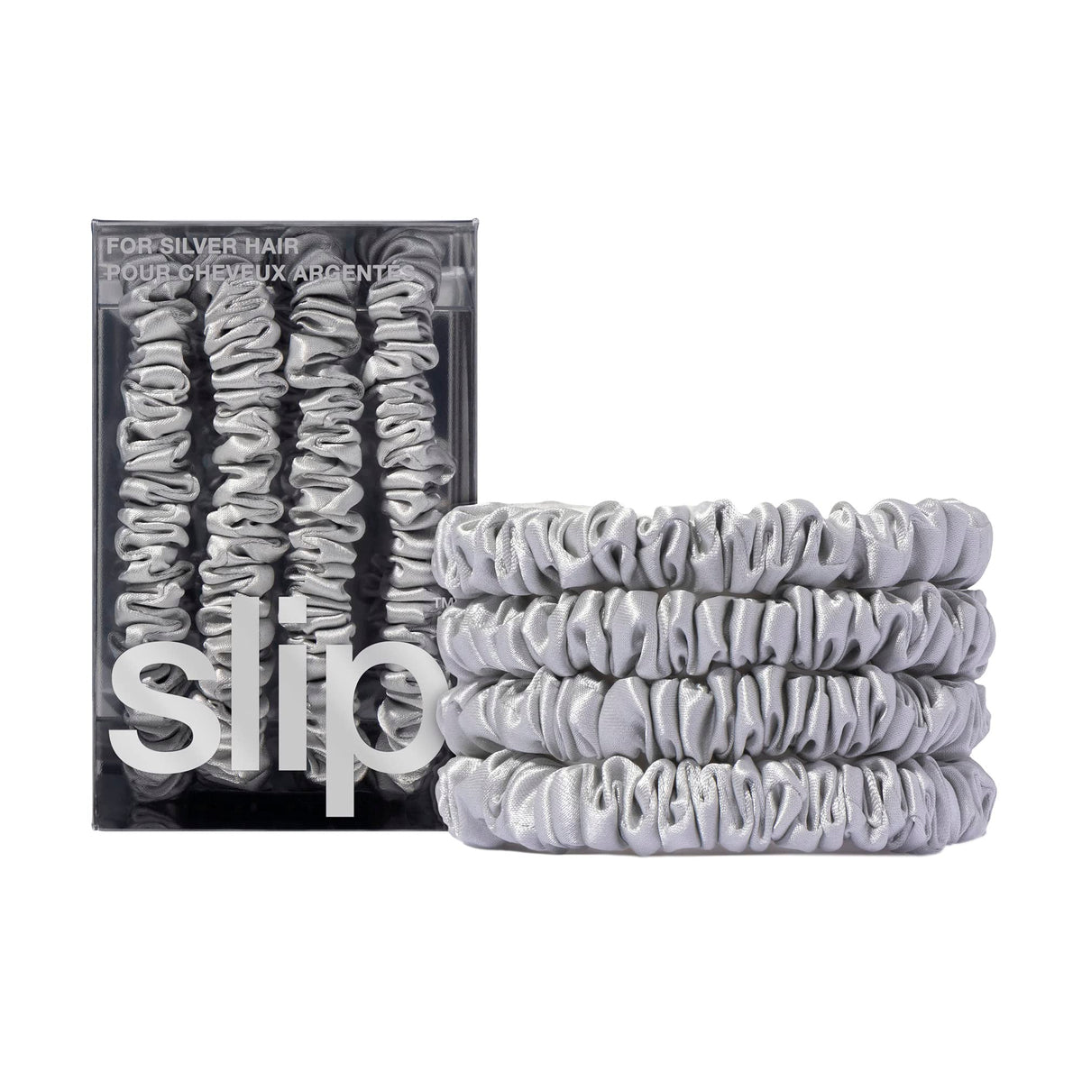 SLIP Silk Hair Ties Set of 4 in silver, elegant design