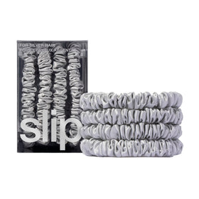 SLIP Silk Hair Ties Set of 4 in silver, elegant design