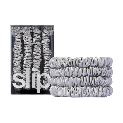 SLIP Silk Hair Ties Set of 4 in silver, elegant design