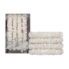 SLIP Silk Hair Ties Set of 4 White Skinny Scrunchies front view