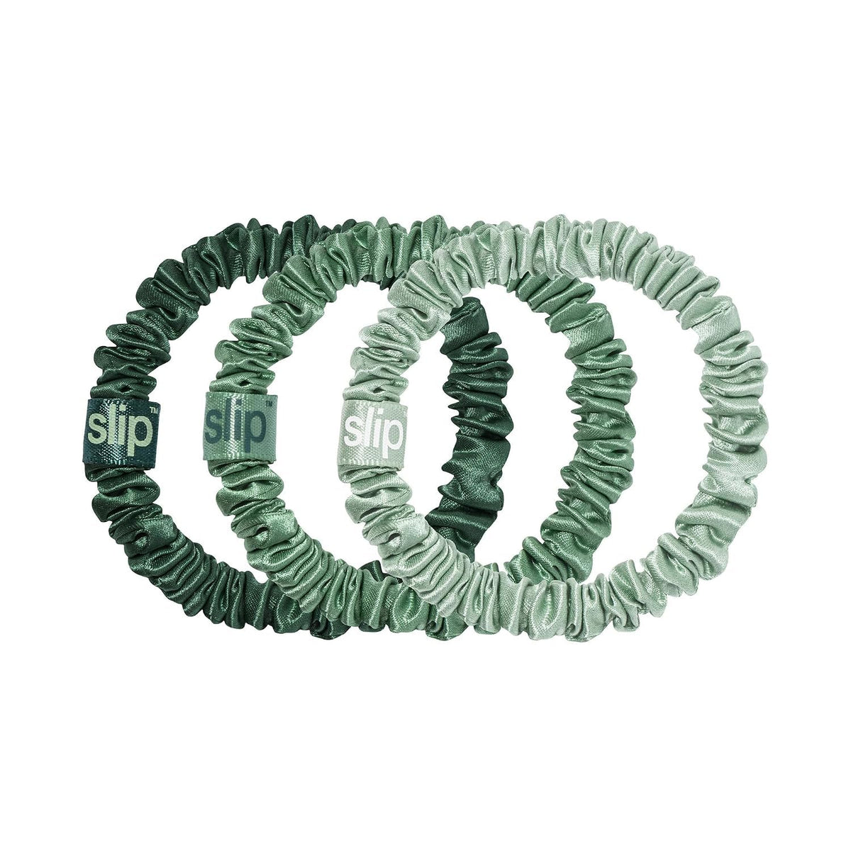 SLIP Silk Hair Ties set of three in ivy, sage, and mint