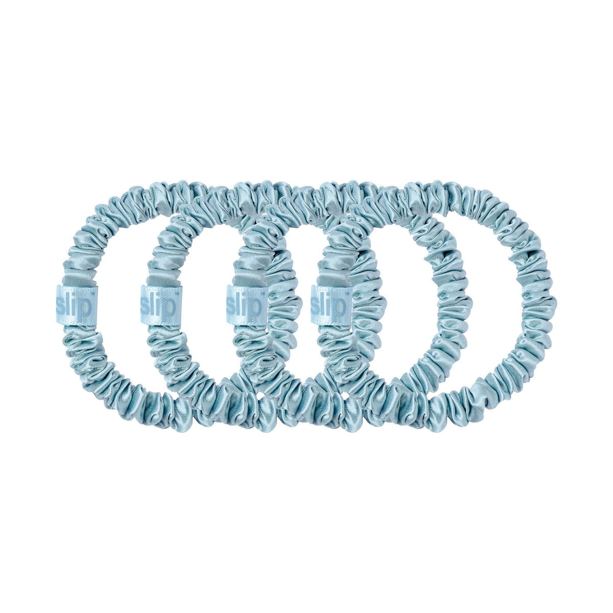 SLIP Silk Hair Ties Sky Blue Skinny Scrunchies on a model