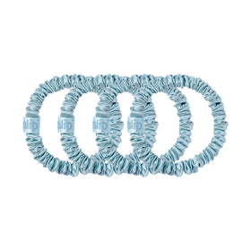 SLIP Silk Hair Ties Sky Blue Skinny Scrunchies on a model