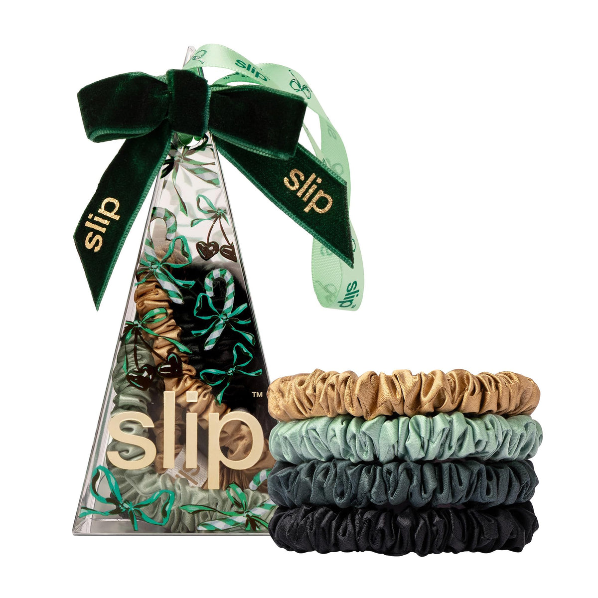 SLIP Silk Hair Ties Sweetie Pie ornament packaging with plush velvet bow