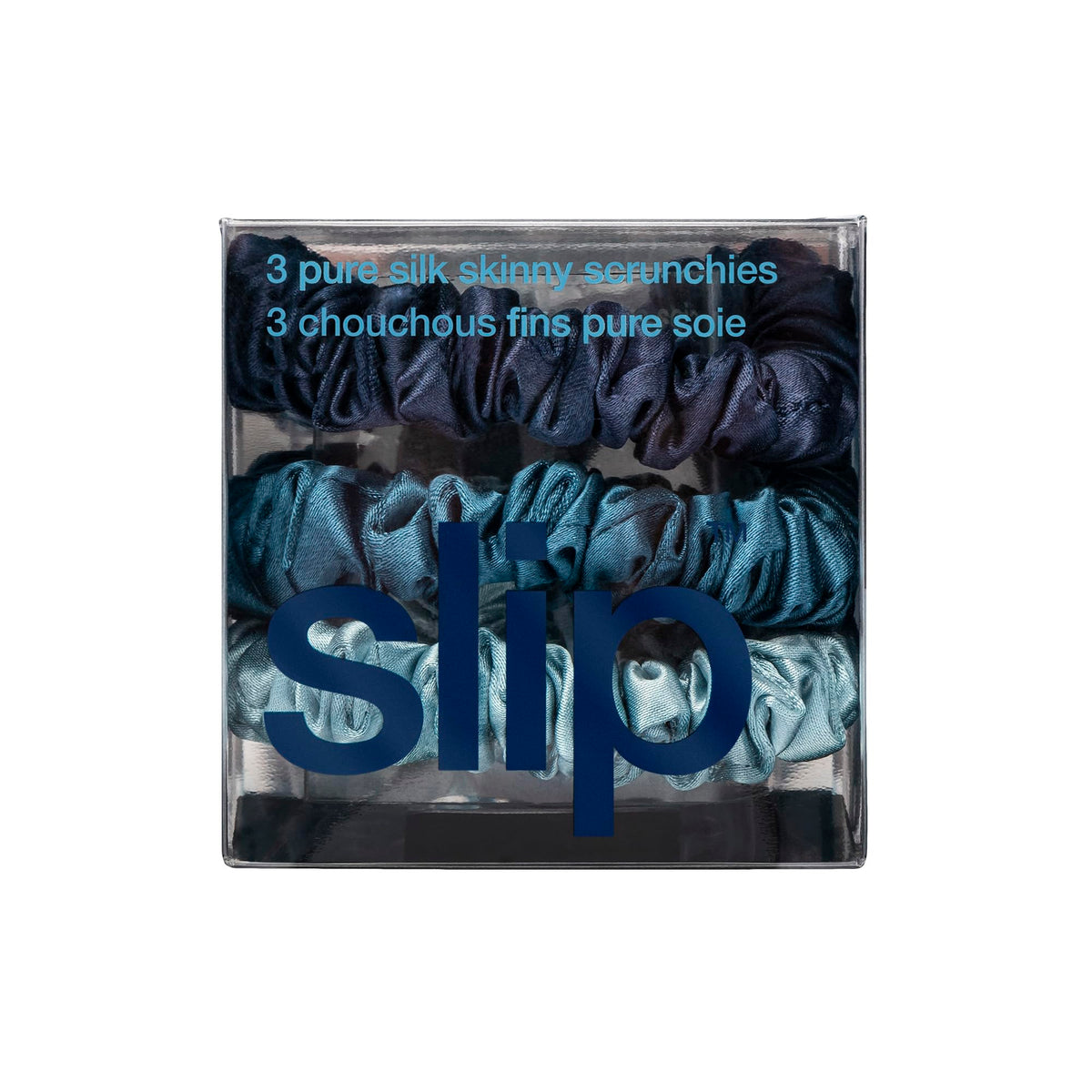 SLIP silk scrunchies displayed in elegant packaging
