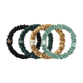SLIP Silk scrunchies displayed on a festive background