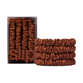 SLIP Silk Skinny Scrunchies Set of 4 in auburn colour