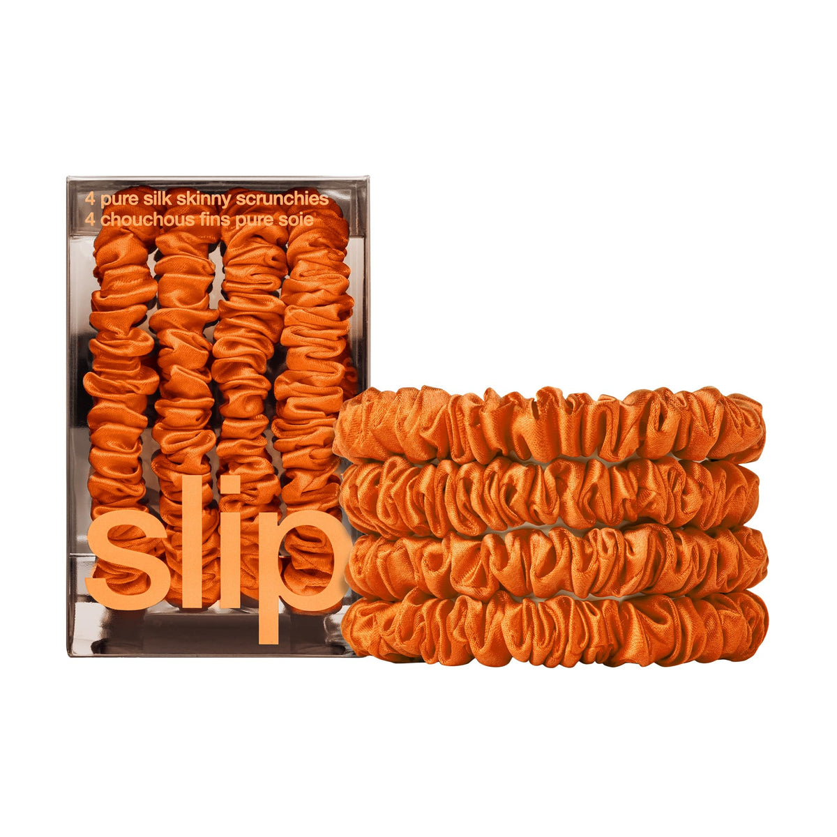 SLIP Skinny Silk Scrunchies set of 4 in orange front view
