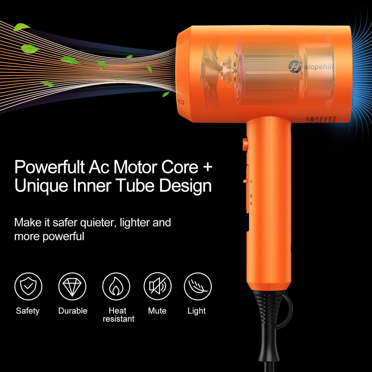 Slopehill hair dryer with concentrator nozzle attached