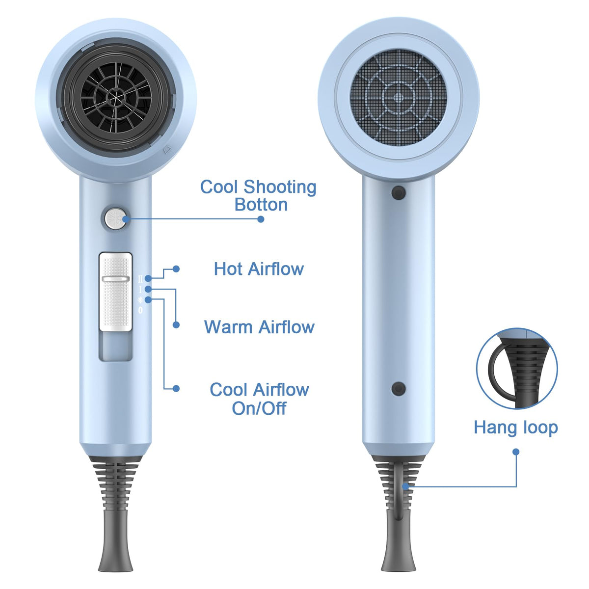 Slopehill Ionic Hair Dryer side view with controls