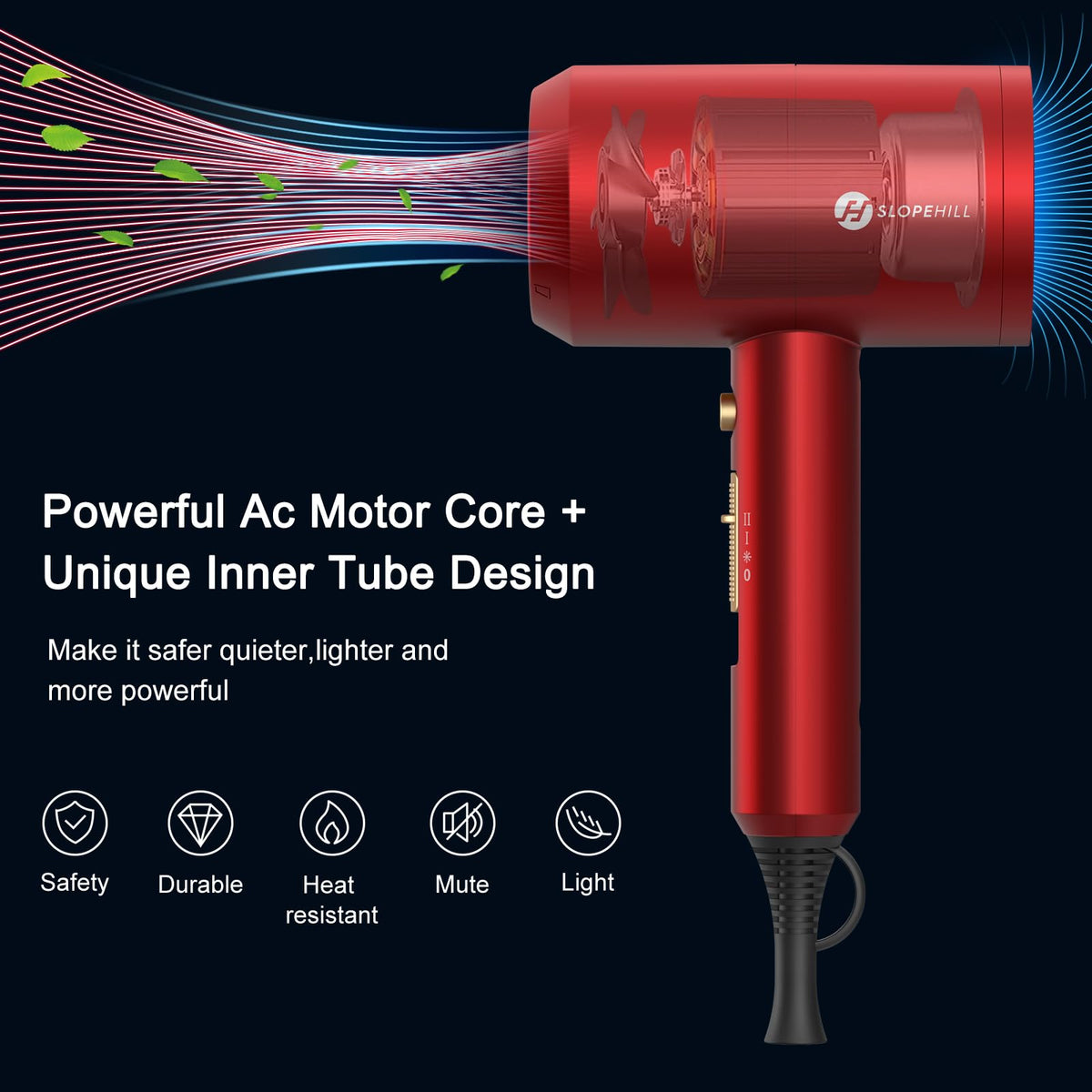 Slopehill Ionic Hair Dryer with concentrator nozzle attached