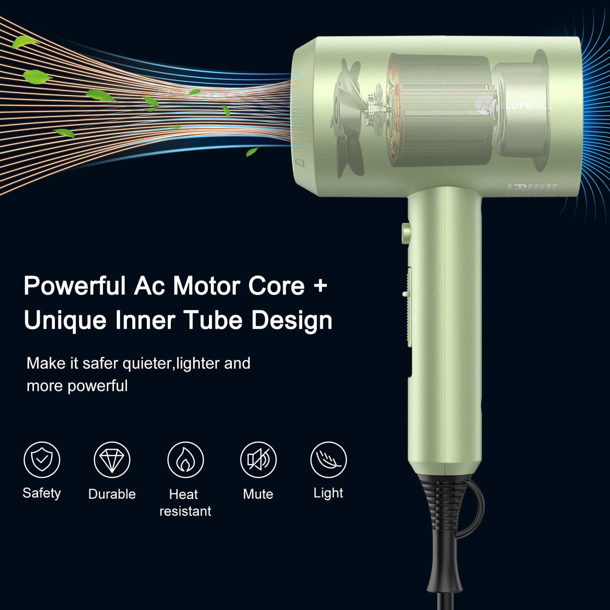 slopehill Ionic Hair Dryer with concentrator nozzle attached