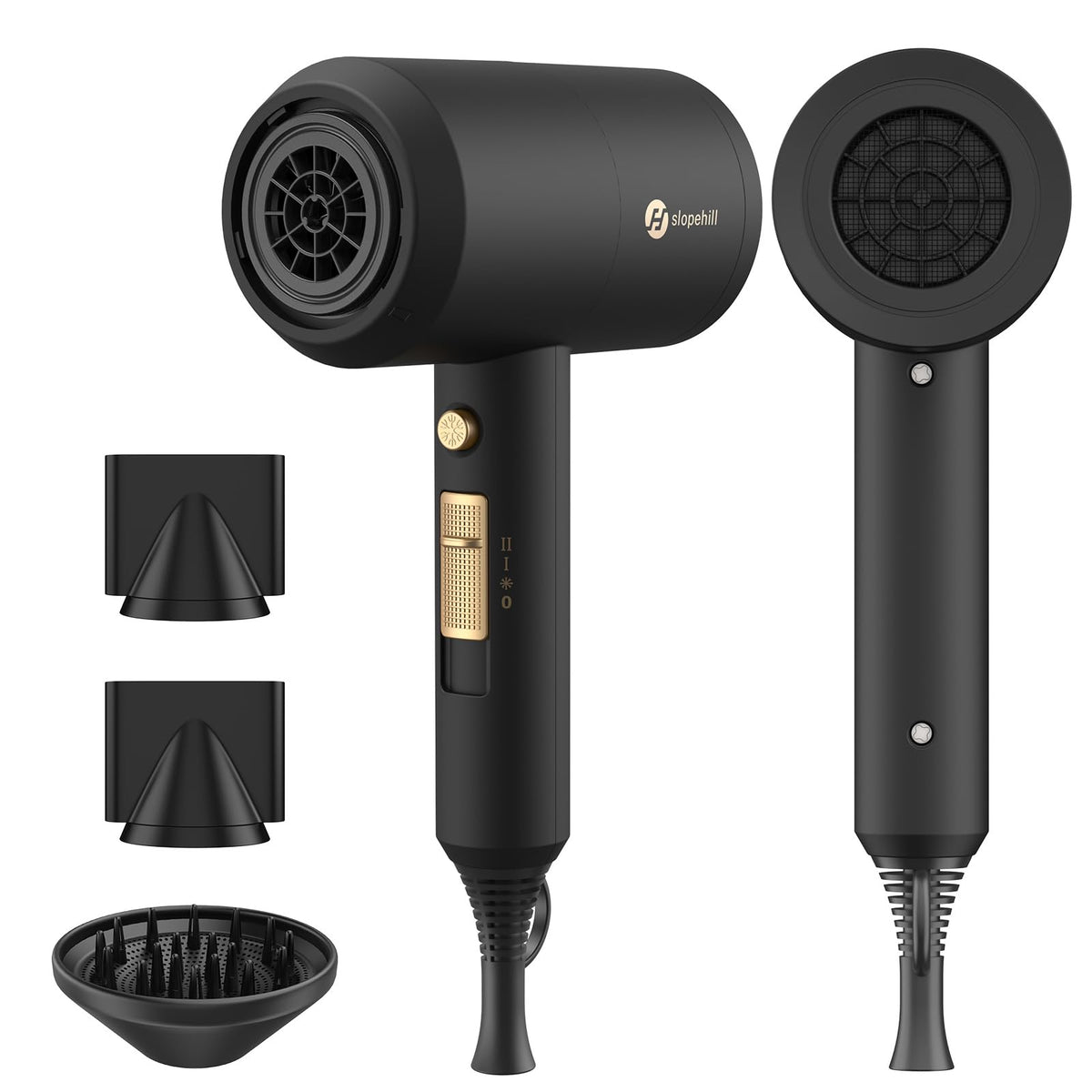 slopehill Professional Ionic Hair Dryer front view in black