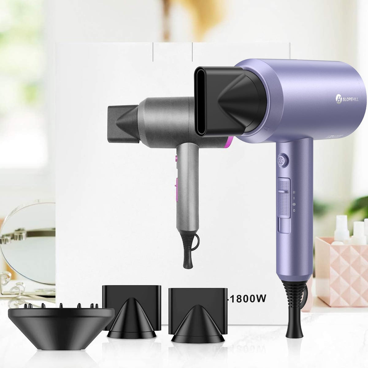 slopehill Professional Ionic Hair Dryer lavender close-up of controls
