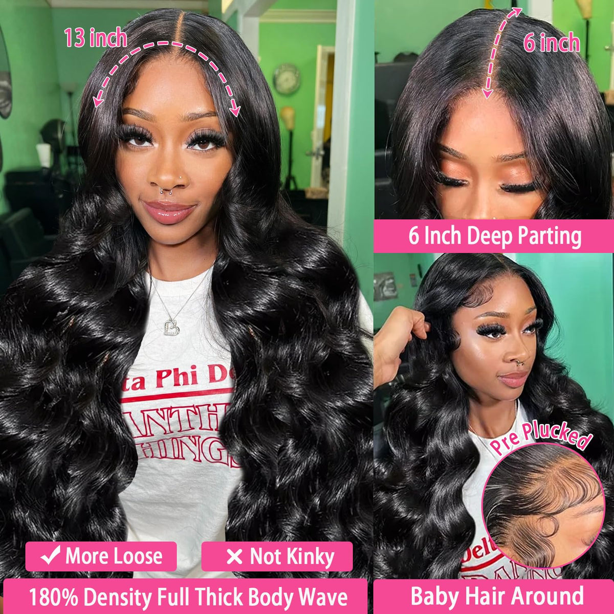 Smabuity Body Wave Lace Front Wig 26 Inch close-up of lace