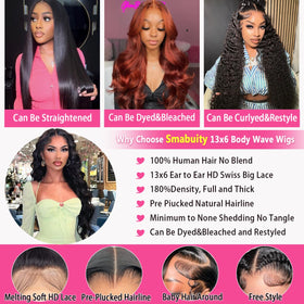 Smabuity Body Wave Lace Front Wig 26 Inch side view