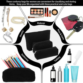 Small black corduroy makeup bag from Huhumy, top view