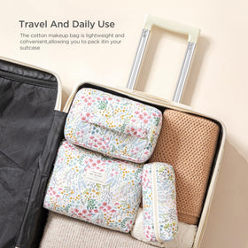 Small HBselect floral makeup bag displayed on a table