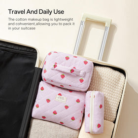 Small HBselect Quilted Makeup Bag in a travel setting