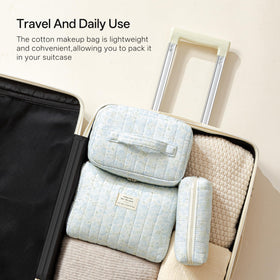 Small HBselect Quilted Makeup Bag measuring 7.5 x 2.4 x 3.5 inches
