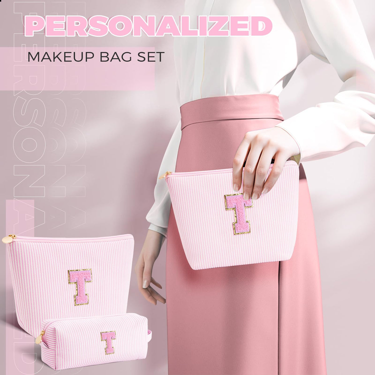 Small makeup bag with handle for easy carrying