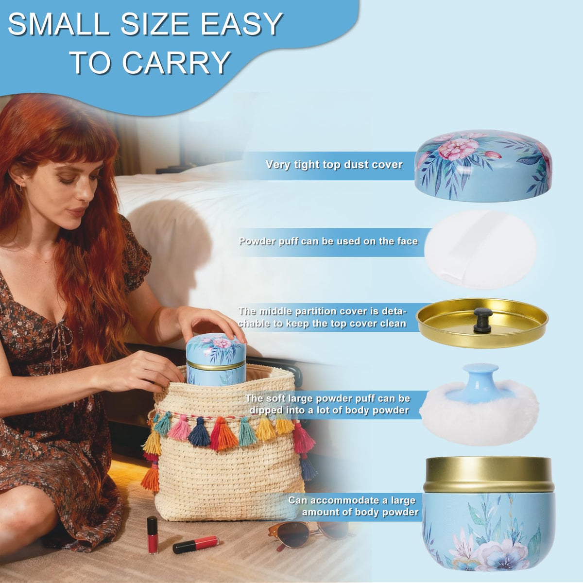 Small powder puff designed for delicate areas