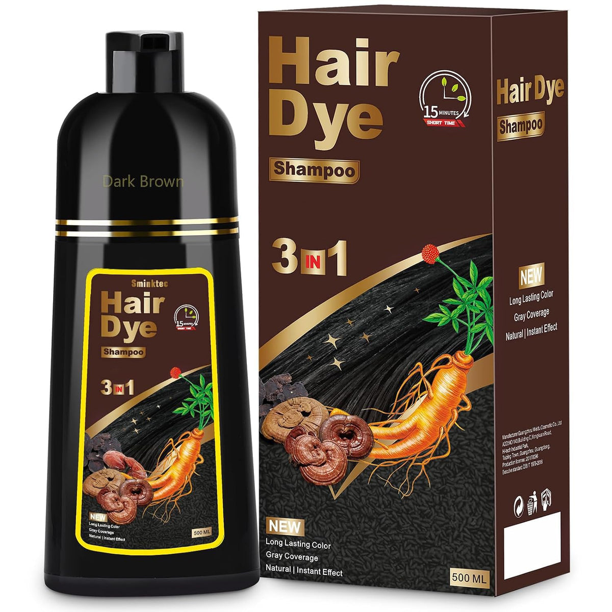 Sminktec Hair Dye Shampoo 3 in 1 Chestnut Brown front view