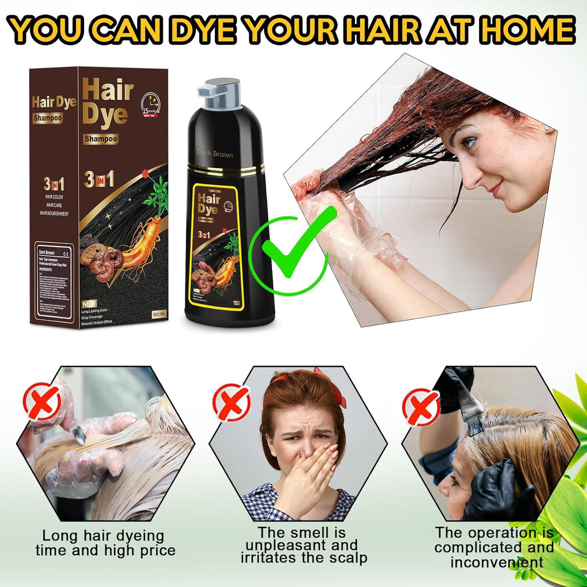 Sminktec Hair Dye Shampoo Dark Brown application gloves