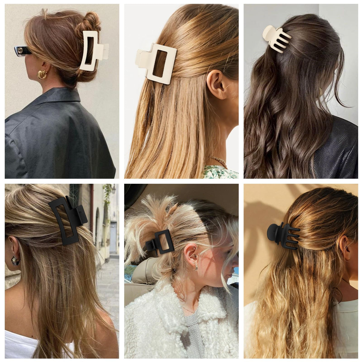 SMKSL hair claw clips in use on different hair types