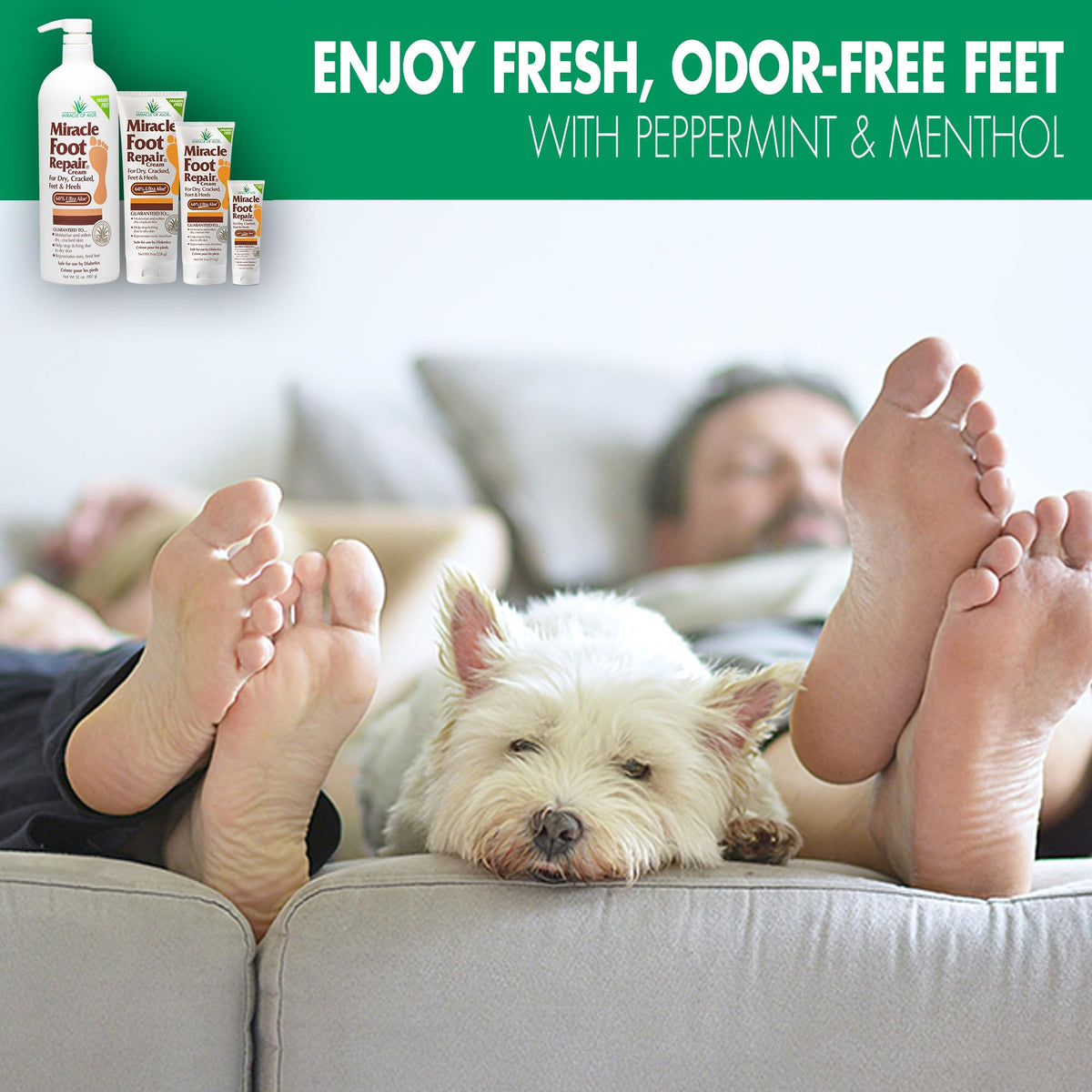Smooth application of Miracle of Aloe Foot Repair Cream on foot