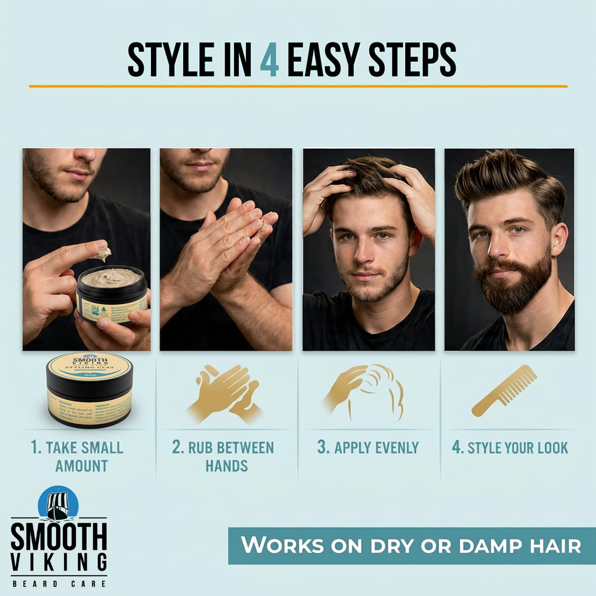 SMOOTH VIKING Hair Clay matte finish demonstration