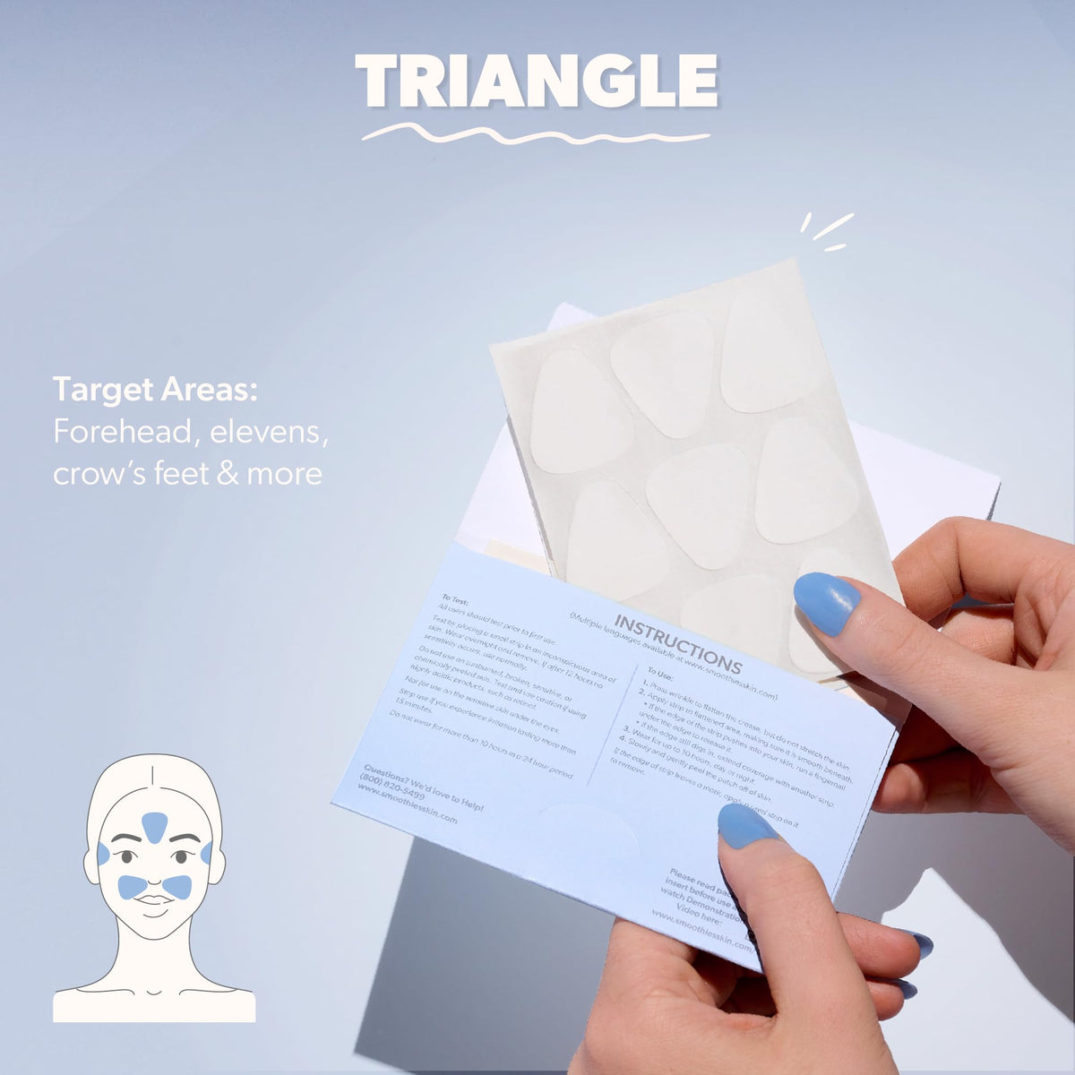 Smoothies Triangle Wrinkle Patches applied on a model's forehead
